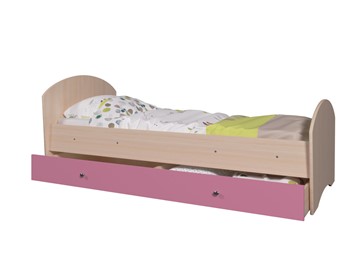 Детская кровать с ящиком ТМК Мозайка без бортиков, корпус Млечный дуб/фасад Розовый (щиты) в Челябинске
