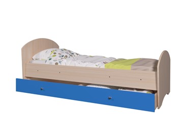 Кровать детская с ящиком ТМК Мозайка без бортиков, корпус Млечный дуб/фасад Синий (ламели) в Челябинске