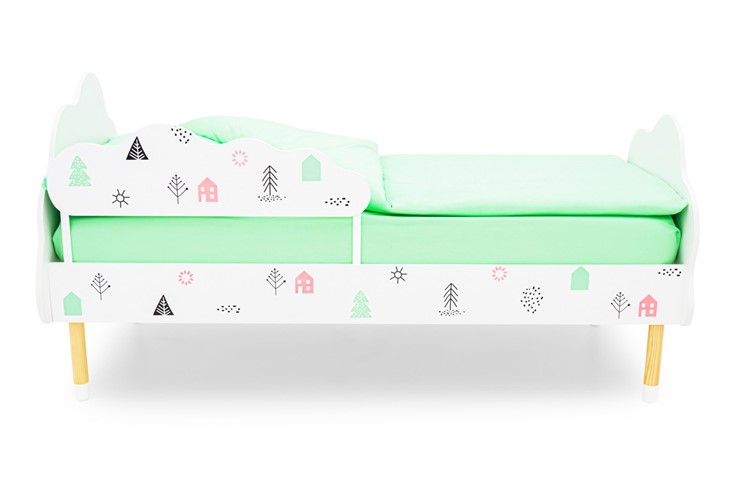 Кровать в детскую Stumpa Облако "Домики розовый, бирюзовый" в Челябинске - изображение 1