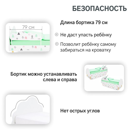 Кровать в детскую Stumpa Облако "Домики розовый, бирюзовый" в Челябинске - изображение 16