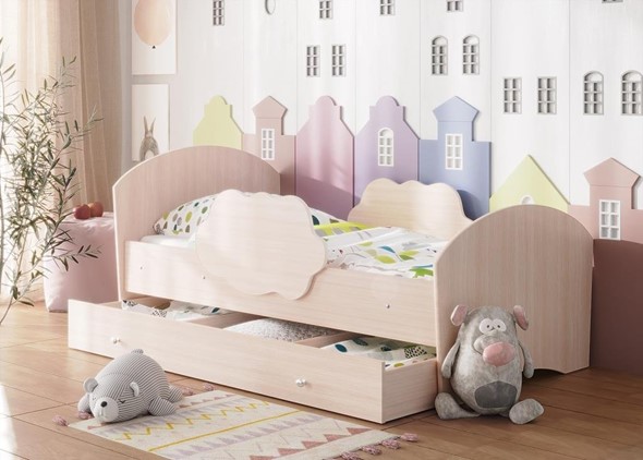 Детская кровать Тучка с ящиком, корпус Дуб млечный, фасад Дуб млечный в Челябинске - изображение
