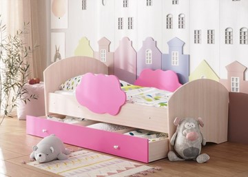 Детская кровать Тучка с ящиком, корпус Дуб млечный, фасад Розовый в Магнитогорске