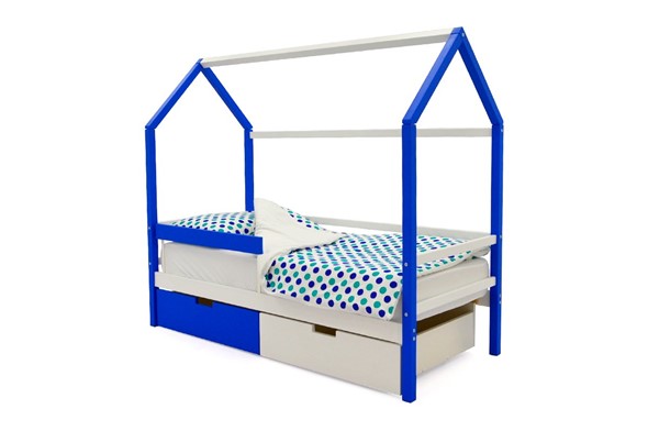 Кровать-домик детская Svogen сине-белый в Челябинске - изображение