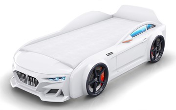 Кровать-машина Dynamic +подсветка фар,объемный капот, Белый в Миассе