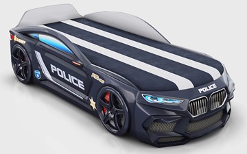 Кровать-машина Romeo-М Police + подсветка фар, ящик, матрас, Черный в Челябинске
