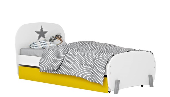 Кровать с ящиком POLINI Kids Mirum 1915 Белый / Желтый в Миассе - изображение