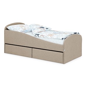 Мягкая кровать с ящиками Letmo 190х80 песочный (рогожка) в Миассе - предосмотр