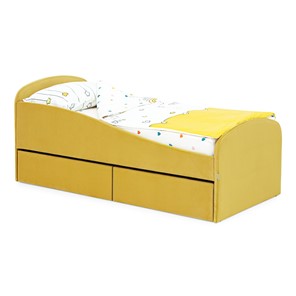 Односпальная детская кровать с ящиками Letmo 190х80 горчичный (велюр) в Челябинске