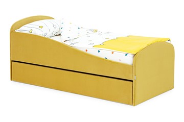 Мягкая кровать с ящиком Letmo горчичный (велюр) в Челябинске