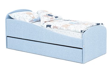 Мягкая кровать с ящиком Letmo небесный (рогожка) в Магнитогорске