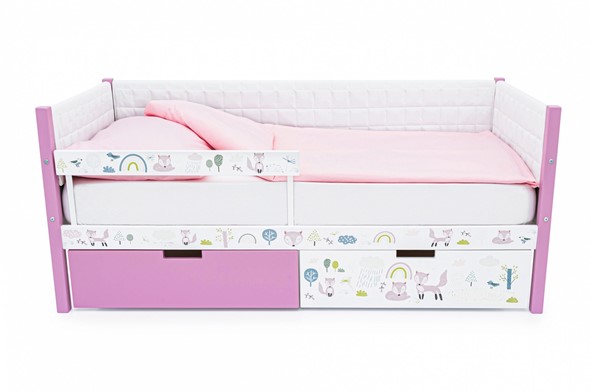 Кровать-тахта в детскую мягкая с фотопечатью, Svogen лаванда-белый/лисята в Миассе - изображение