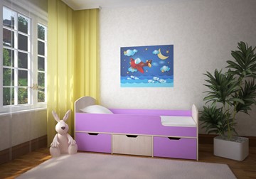 Односпальная детская кровать Малыш Мини, корпус Дуб молочный, фасад Ирис в Челябинске - предосмотр