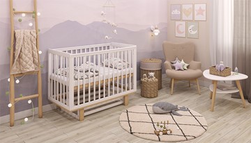 Кроватка в детскую серия 3400 POLINI Kids Simple 340 с маятником Белый / Натуральный в Миассе - предосмотр 7