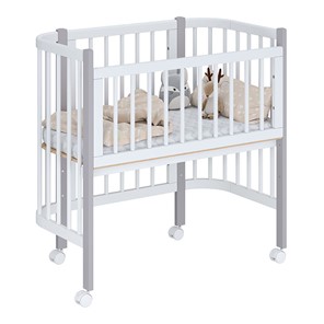 Кроватка детская приставная POLINI Kids Simple 105 Белый / Серый в Миассе