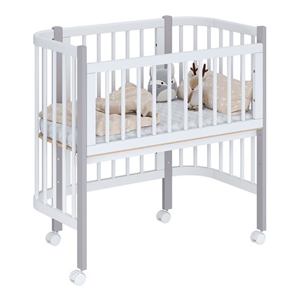 Кроватка детская приставная POLINI Kids Simple 105 Белый / Серый в Копейске - изображение