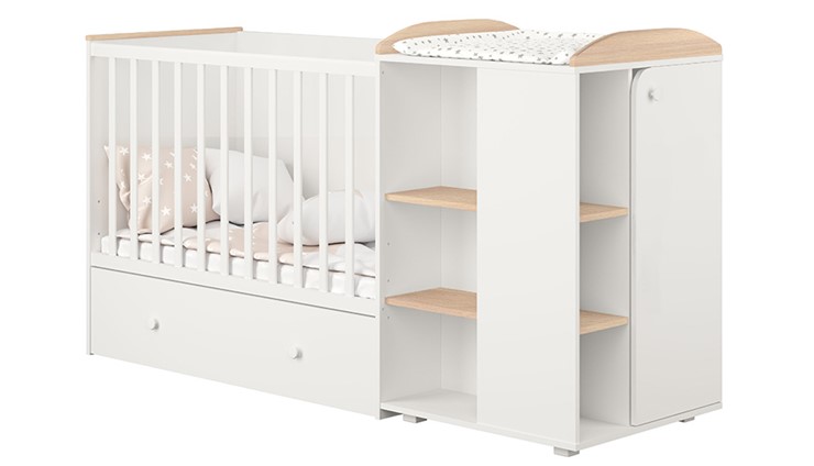 Детская кровать с комодом POLINI Kids Ameli 800 Белый / Дуб пастельный, серия AMELI в Миассе - изображение 1
