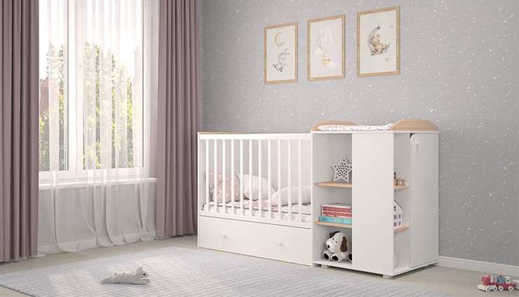 Детская кровать с комодом POLINI Kids Ameli 800 Белый / Дуб пастельный, серия AMELI в Златоусте - изображение 2