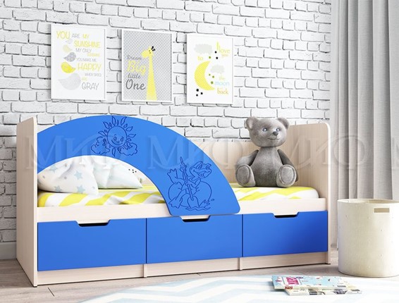 Кровать с ящиками Юниор-3, синий матовый в Челябинске - изображение