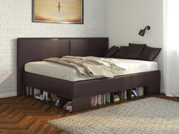 Полутороспальная детская кровать Lancaster 1, 120х200, ЛДСП венге, экокожа коричневая в Магнитогорске