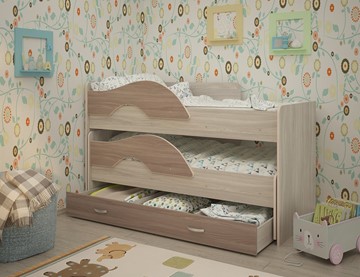 Двухэтажная детская кровать Радуга 1.6 с ящиком, корпус Шимо светлый, фасад Шимо темный в Миассе - предосмотр