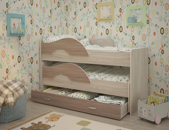 Двухэтажная детская кровать Радуга 1.6 с ящиком, корпус Шимо светлый, фасад Шимо темный в Миассе - изображение