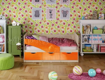 Кровать детская Бабочки 800*1600, Оранжевый глянец в Златоусте