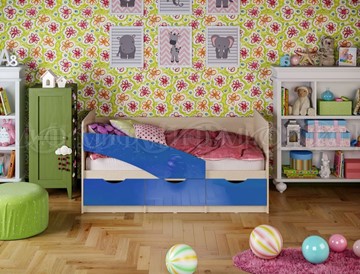 Кровать детская Бабочки 800*1600, Синий глянец в Челябинске