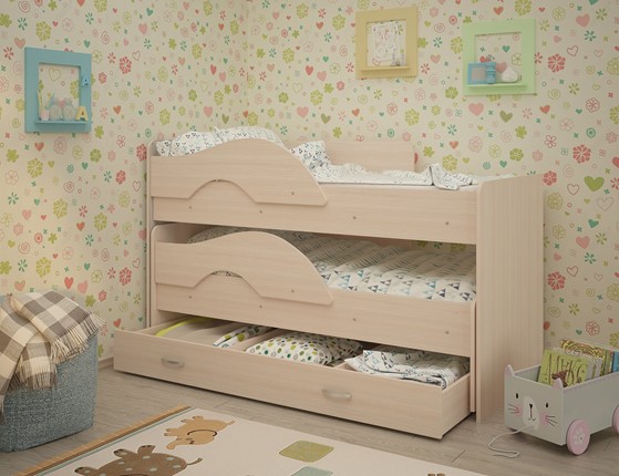 Детская 2-х ярусная кровать Радуга 1.6 с ящиком, цвет Млечный дуб в Миассе - изображение