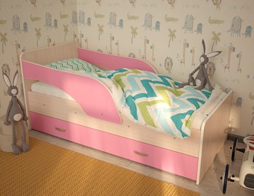 Кровать с бортиками Максимка, корпус Млечный дуб, фасад Розовый в Миассе
