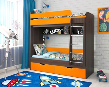 Двухэтажная детская кровать Юниор-5, каркас Бодего, фасад Оранжевый в Челябинске - предосмотр