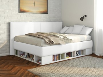 Подростковая кровать Lancaster 1, 140х200, ЛДСП белая, экокожа белая в Миассе