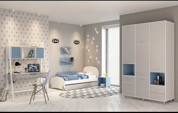 Подростковая мебель POLINI Kids Mirum №1 Белый / Серый / Голубой в Миассе - изображение