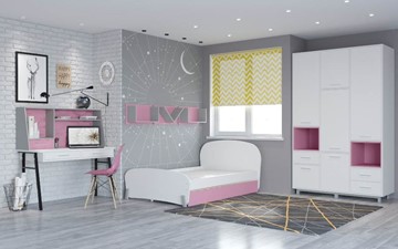 Подростковая мебель POLINI Kids Mirum №4 Белый / Серый / Розовый в Челябинске