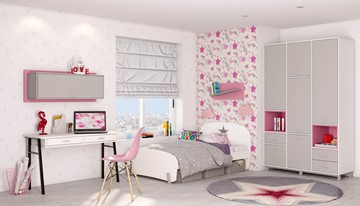 Подростковая мебель POLINI Kids Mirum №7 Белый / Серый / Розовый в Златоусте
