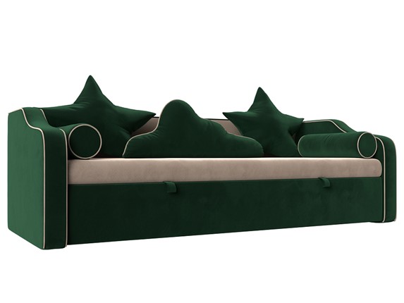 Диван-кровать Рико, Бежевый/Зеленый (Велюр) в Магнитогорске - изображение