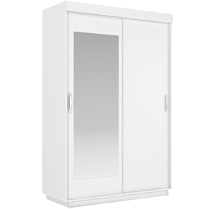 Шкаф 2-дверный Лайт (ДСП/Зеркало) 1400х595х2120, Белый Снег в Челябинске