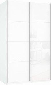 Шкаф 2-створчатый Прайм (ДСП/Белое стекло) 1600x570x2300, белый снег в Миассе
