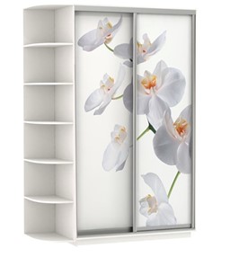 Шкаф-купе двухдверный Хит, 1500x600x2200, фотопечать, со стеллажом, белая орхидея, белый снег в Миассе
