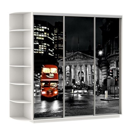 Шкаф 3-дверный Экспресс, со стеллажом, 2700х600х2400, Ночной Лондон/белый снег в Челябинске - изображение