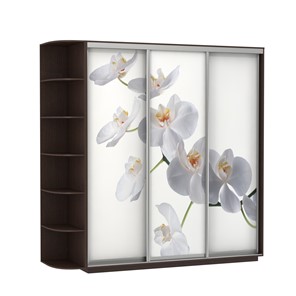 Шкаф 3-дверный Экспресс со стеллажом, 2100х600х2400, Орхидея белая/венге в Челябинске