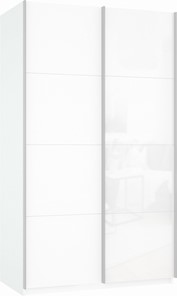 Шкаф-купе двухдверный Прайм (ДСП/Белое стекло) 1200x570x2300, белый снег в Троицке