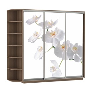 Шкаф 3-х дверный Экспресс со стеллажом, 2100х600х2200, Орхидея белая/шимо темный в Челябинске - предосмотр