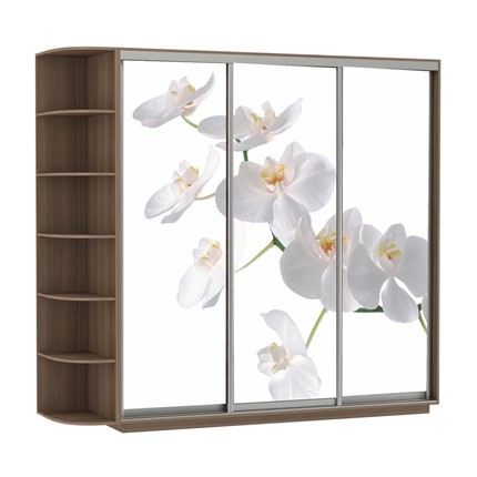 Шкаф 3-х дверный Экспресс со стеллажом, 2100х600х2200, Орхидея белая/шимо темный в Челябинске - изображение