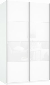 Шкаф 2-створчатый Прайм (ДСП/Белое стекло) 1600x570x2300, белый снег в Челябинске - предосмотр 2