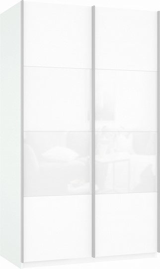 Шкаф 2-створчатый Прайм (ДСП/Белое стекло) 1600x570x2300, белый снег в Челябинске - изображение 2