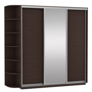 Шкаф Экспресс (ДСП/Зеркало/ДСП) со стеллажом, 2400х600х2200, венге в Миассе