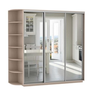 Шкаф 3-дверный Экспресс (3 зеркала), со стеллажом 2100х600х2200, дуб молочный в Миассе