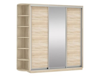 Шкаф 3-дверный Экспресс (ДСП/Зеркало/ДСП) со стеллажом, 2400х600х2200, дуб сонома в Челябинске - предосмотр