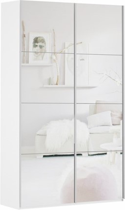 Шкаф 2-дверный Прайм (Зеркало/Зеркало) 1600x570x2300, белый снег в Челябинске - изображение