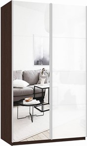 Шкаф Прайм (Зеркало/Белое стекло) 1400x570x2300, венге в Троицке